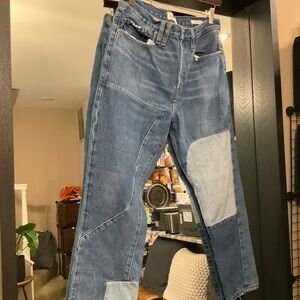 (Lara) B1G1 Frame Patchwork Le Original Blue Straight Leg Jeans Vintage Sz 30